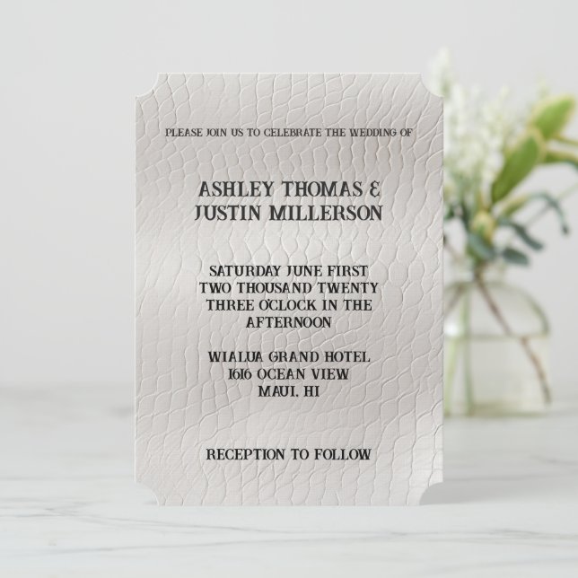 White Faux Leather Wedding Invitation (Standing Front)