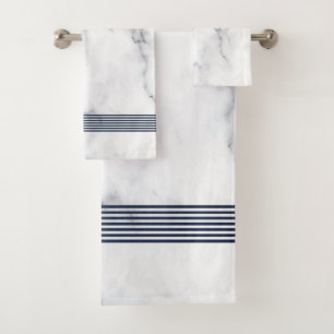 White faux marble black stripes bath towel set