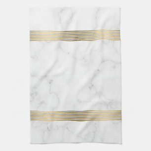 White faux marble gold stripes tea towel