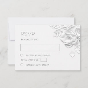 White Faux Paper Cut Roses Wedding RSVP Card