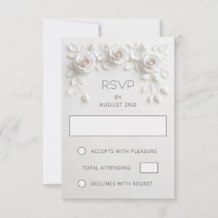 White Faux Paper Cut Roses Wedding RSVP Card