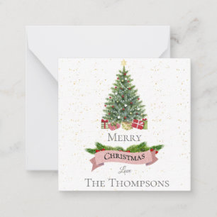 White & Faux Pink Glitter Banner Merry Christmas Card
