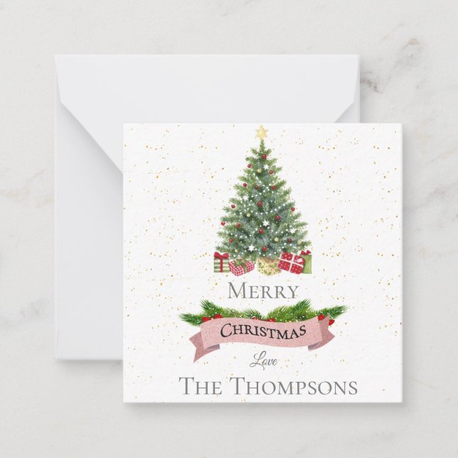 White & Faux Pink Glitter Banner | Merry Christmas Card (Front)