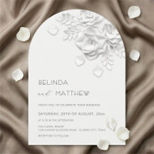 White Faux Relief Floral Roses Minimalist Wedding