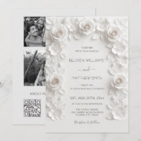 White Faux Relief Roses Frame 3 Photos Wedding