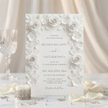 White Faux Relief Roses Frame Wedding Minimalist