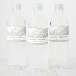 White Faux-Satin Monogrammed Wedding Water Bottle Label