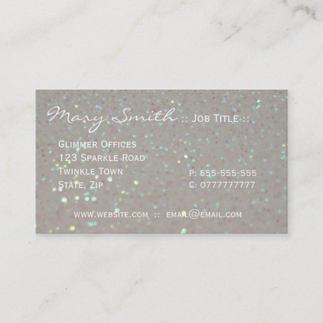 White faux Sparkles & Glitter business cards (Front)