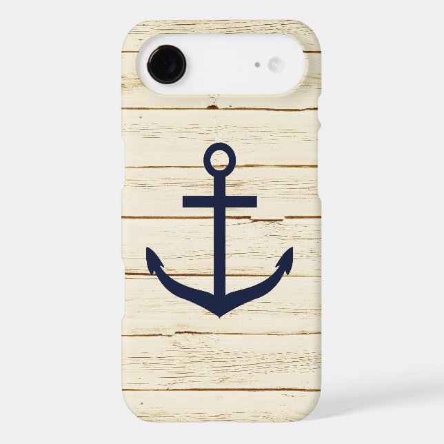 White Faux Wood Blue Anchor Case-Mate iPhone Case (Back)