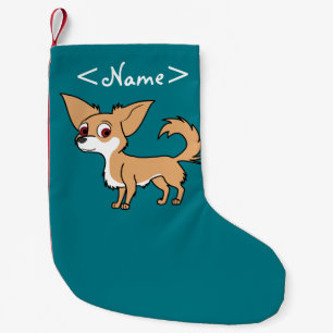 White & Fawn Chihuahua with Long Hair Small Christmas Stocking