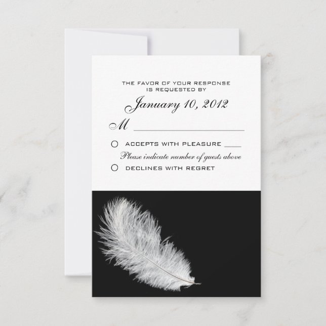White Feather Black RSVP Custom Card (Front)