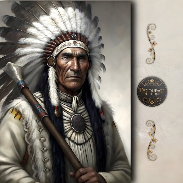 White Feather Chief & Tomahawk Decoupage Tissue Paper (White Feather Chief & Tomahawk Decoupage Tissue Paper)