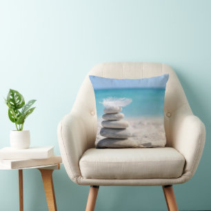 White Feather on a Beach Cairn Cushion