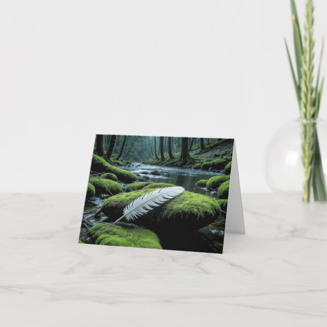 White Feather On a Rock Note Card (Front)