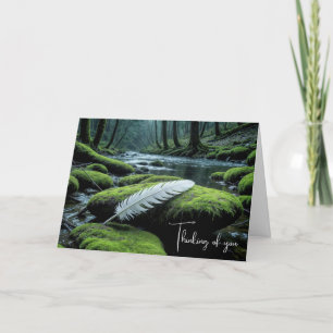 White Feather On a Rock Thinking of You Card