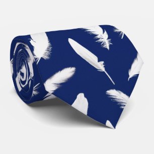 White feather print on dark blue tie