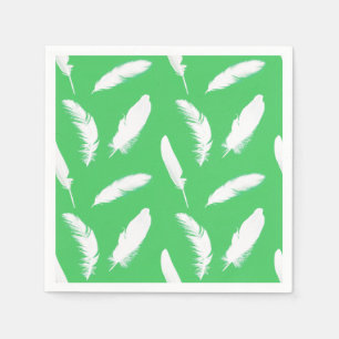 White feather print on jade green napkin