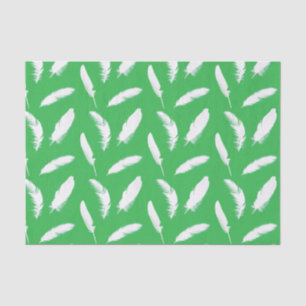 White feather print on jade green tissue paper