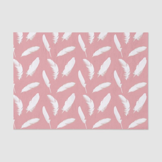 White feather print on shell pink tissue paper (Front)
