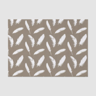 White feather print on taupe tissue paper