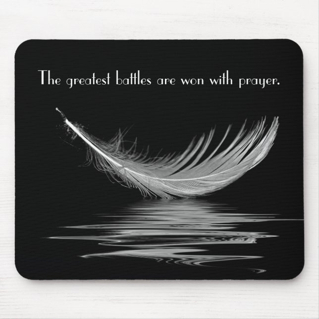 White Feather with Water Reflection and Quote Mous Mouse Pad (Front)
