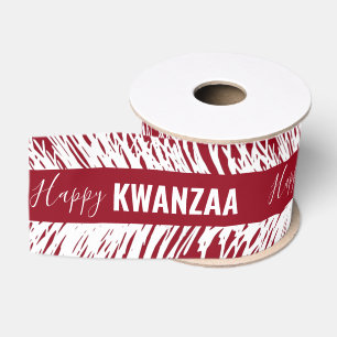 white feathers Black Holiday Happy Kwanzaa Grosgrain Ribbon