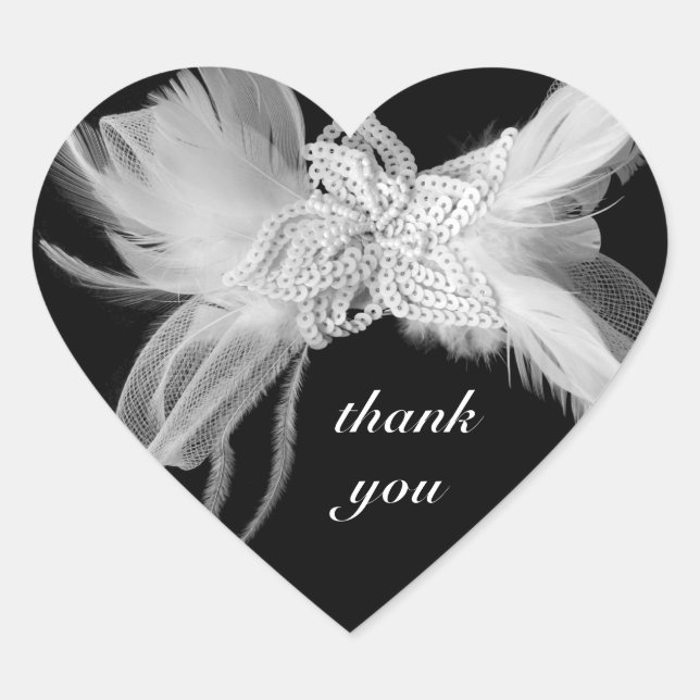 White Feathers Heart Thank You Sticker (Front)