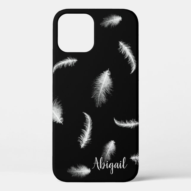 White Feathers On Black Case-Mate iPhone Case (Back)