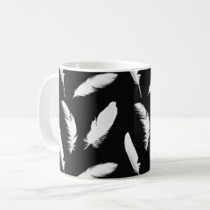 White Feathers on Black Coffee Mug
