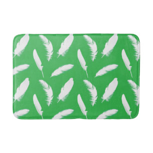 White Feathers on Jade Green Bath Mat