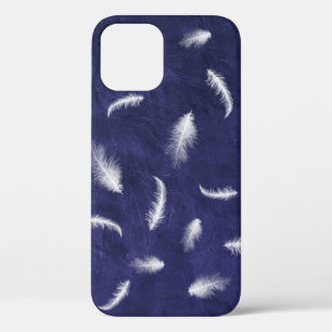 White Feathers On Purple Leather iPhone 12 Case