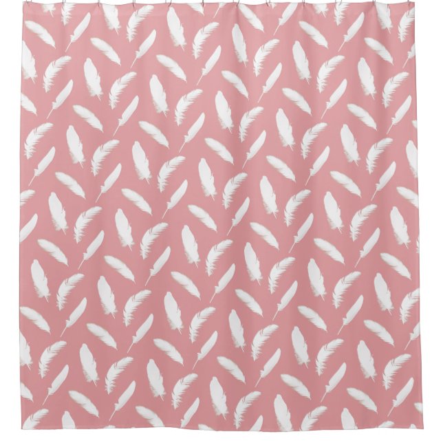White Feathers on Shell Pink Shower Curtain (Front)