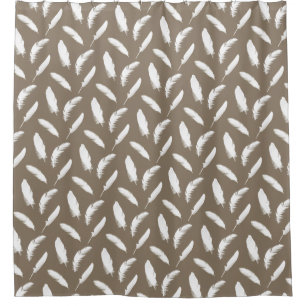 White Feathers on Taupe Tan Shower Curtain