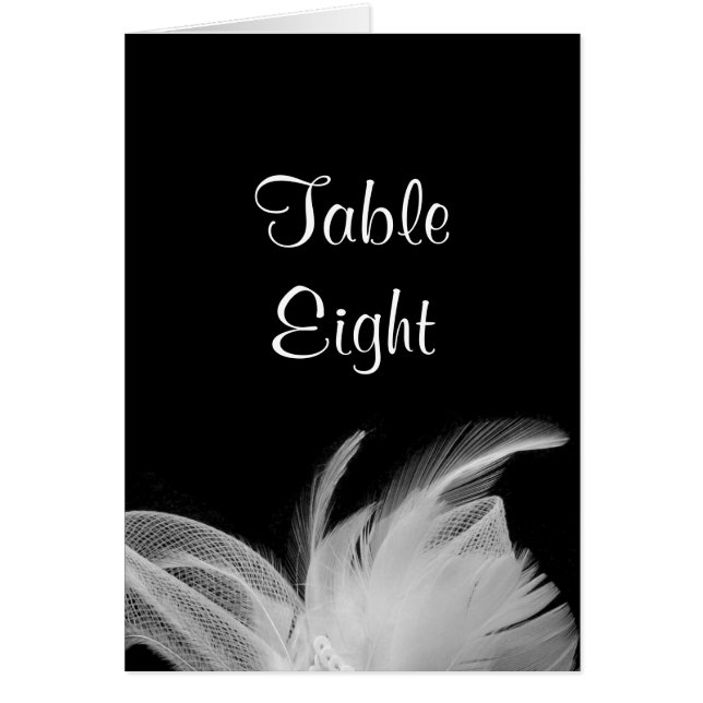 White Feathers Table Number Card (black) (Front)