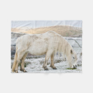 White Fell Pony on Moorland in Winter Fleece Blanket