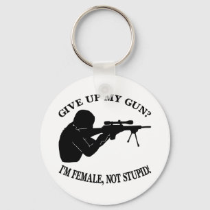 White Female Gun Not Stupid Key Ring