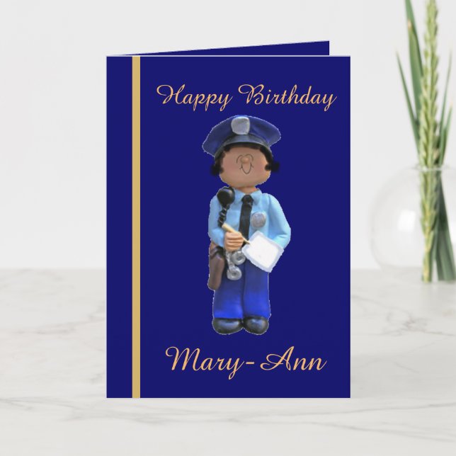 White Female Police Officer Birthday Card (Front)