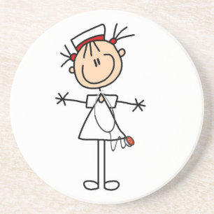 White Female Stick Figure Nurse 2 Coaster