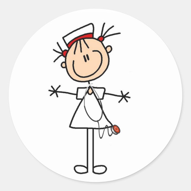 White Female Stick Figure Nurse 2 Gifts Classic Round Sticker (Front)
