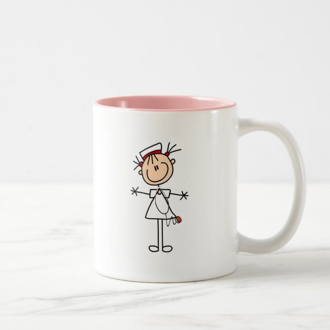 White Female Stick Figure Nurse 2 Gifts Two-Tone Coffee Mug (Right)