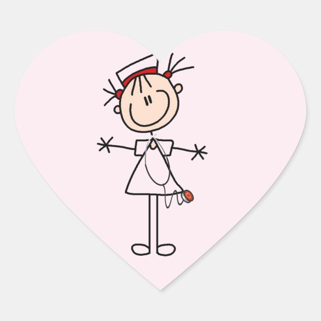 White Female Stick Figure Nurse 2 Heart Sticker (Front)