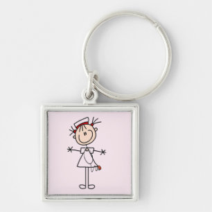White Female Stick Figure Nurse 2 Key Ring