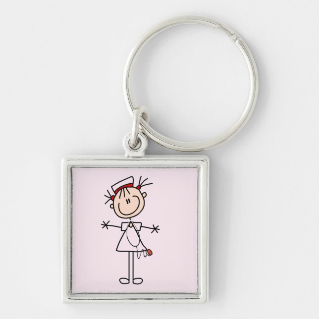 White Female Stick Figure Nurse 2 Key Ring (Front)