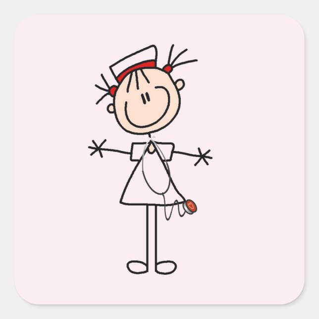 White Female Stick Figure Nurse 2 Square Sticker (Front)
