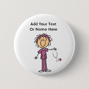 White Female  Stick Figure Nurse T-shirts and Gift 6 Cm Round Badge