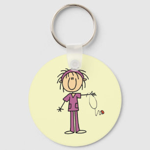 White Female Stick Figure Nurse T-shirts and Gift Key Ring