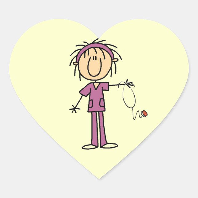 White Female Stick Figure Nurse T-shirts and Gifts Heart Sticker (Front)