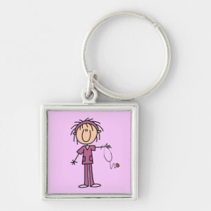 White Female Stick Figure Nurse T-shirts and Gifts Key Ring