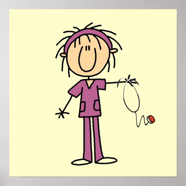 White Female Stick Figure Nurse T-shirts and Gifts Poster (Front)