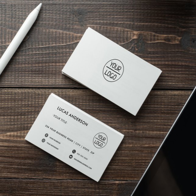 White feminine script custom logo social media bus business card (Creator Uploaded)